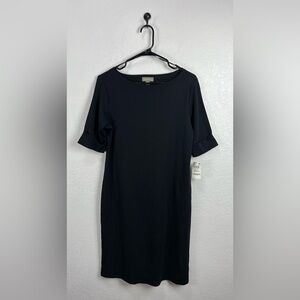 Style & Co Womens Sz S Black Midi Dress Short Cuff Sleeve Boat Neck Casual Chic